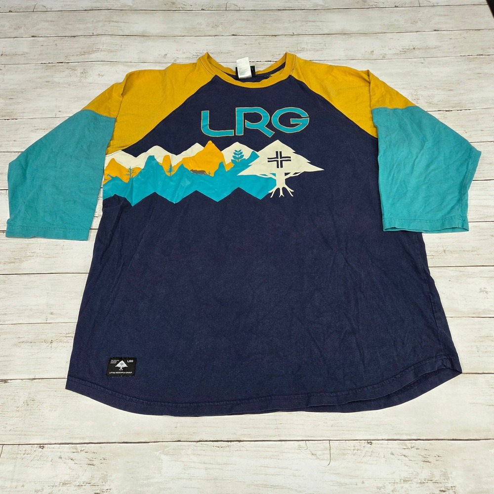 LRG Raglan Graphic Tee Men 2X-Large Navy Yellow Colorblock Streetwear G161102C